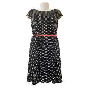 Christopher & Banks Women's B/W Polka Dot Cap Sleeve Dress w/ Pink Belt Size 10